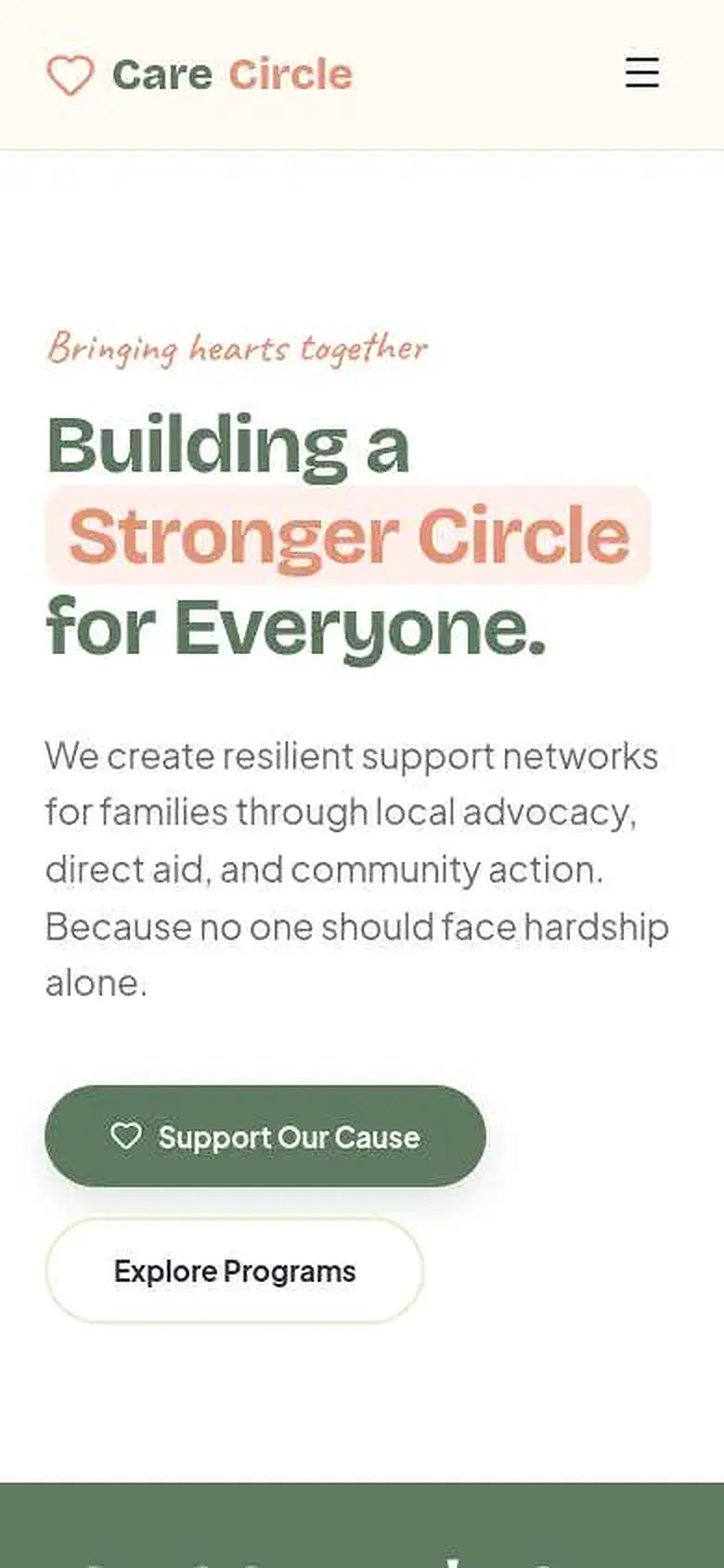 Carecircle Foundation website preview shown on a mobile screen
