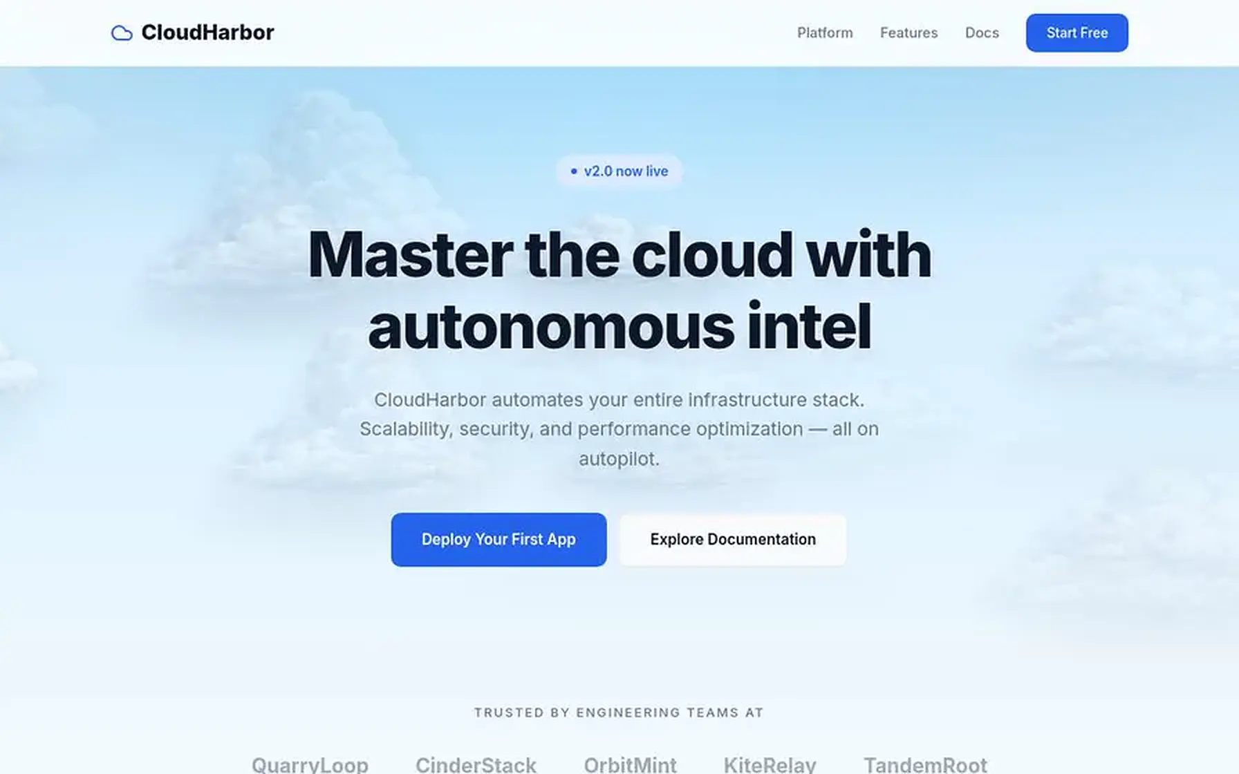 Cloud Harbor website homepage preview shown on a desktop screen