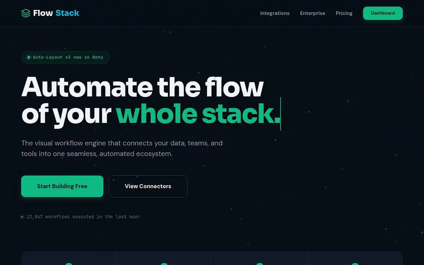 Flowstack App website homepage preview shown on a desktop screen