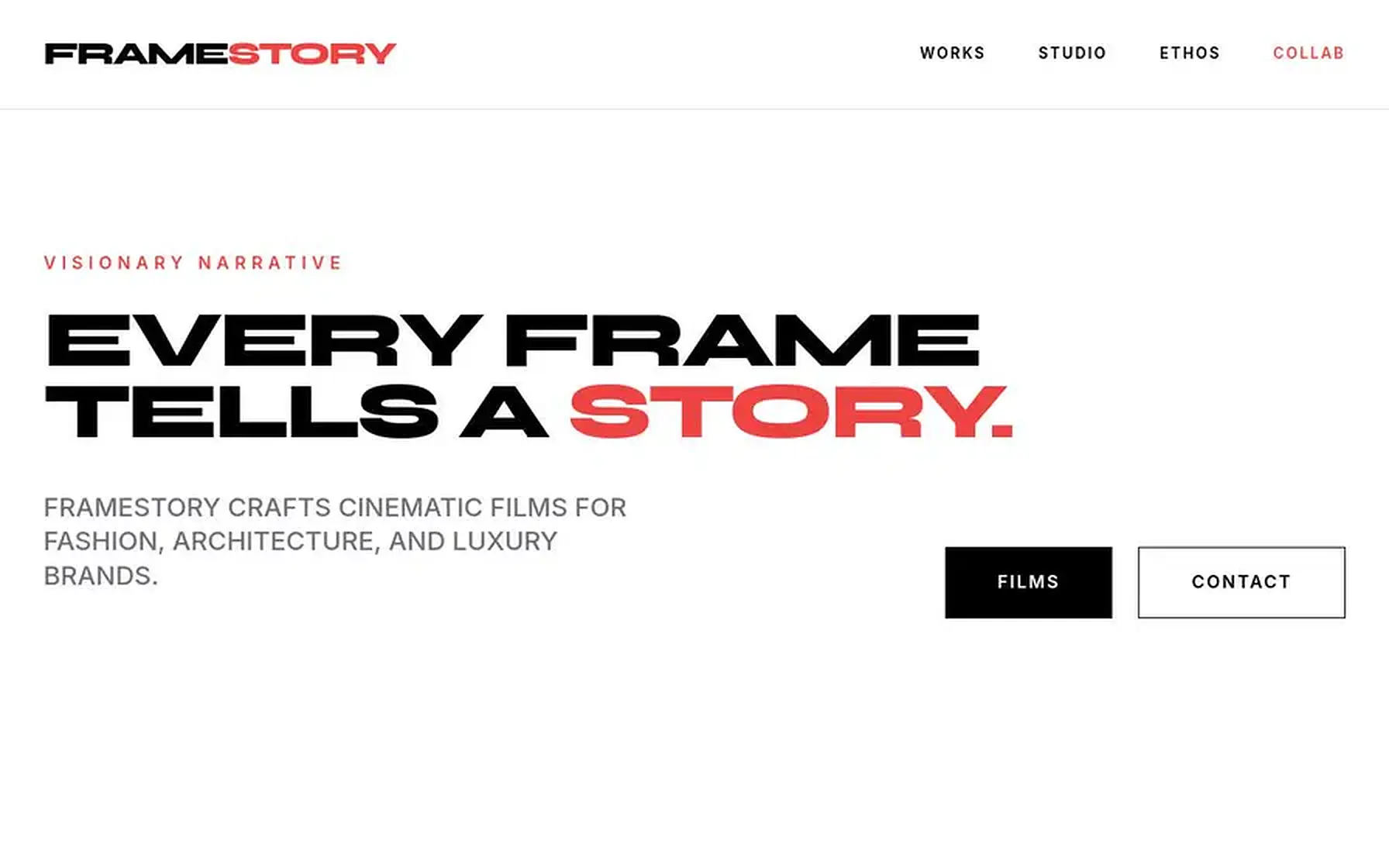 Framestory Portfolio website homepage preview shown on a desktop screen