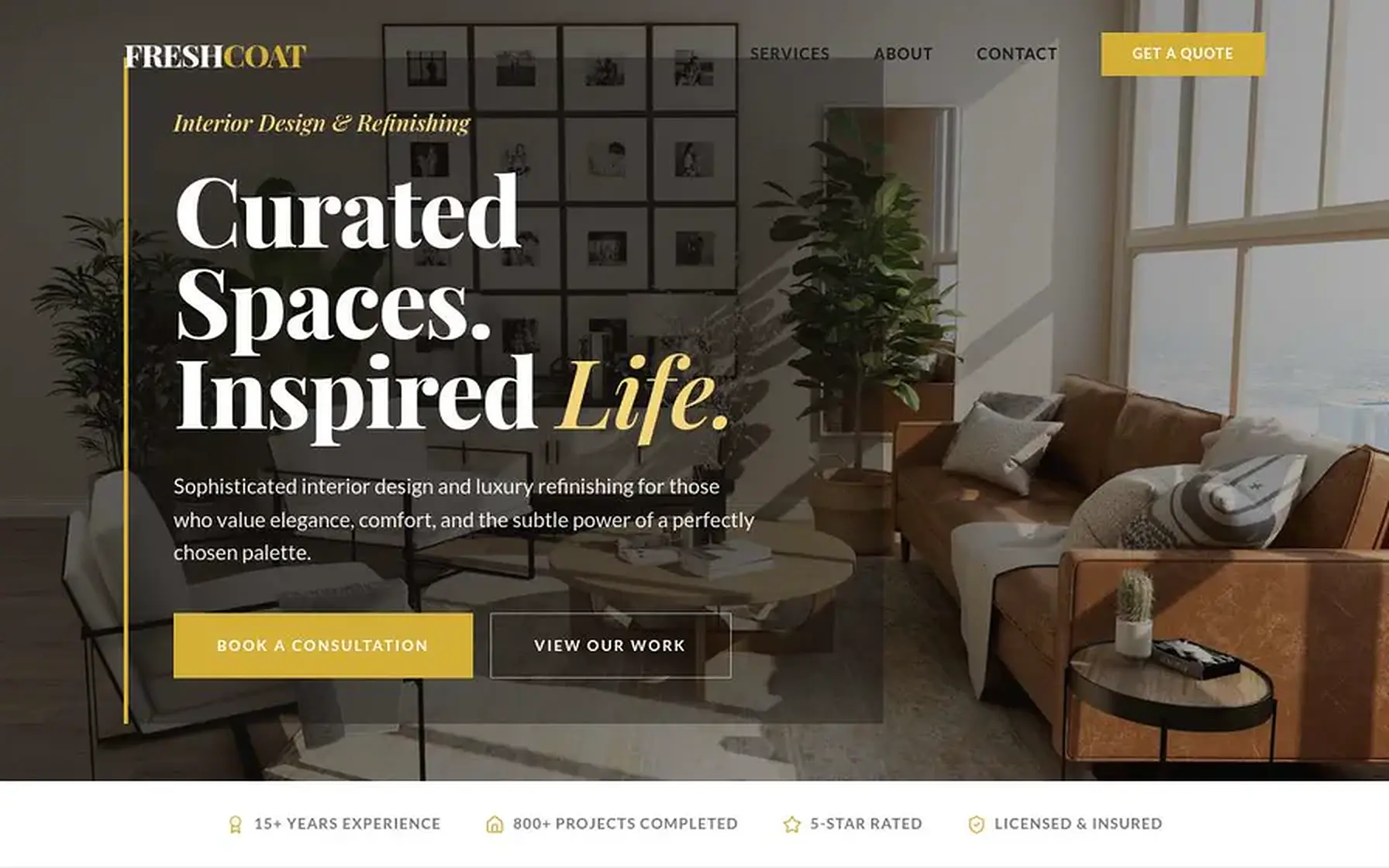 Freshcoat Interiors website homepage preview shown on a desktop screen