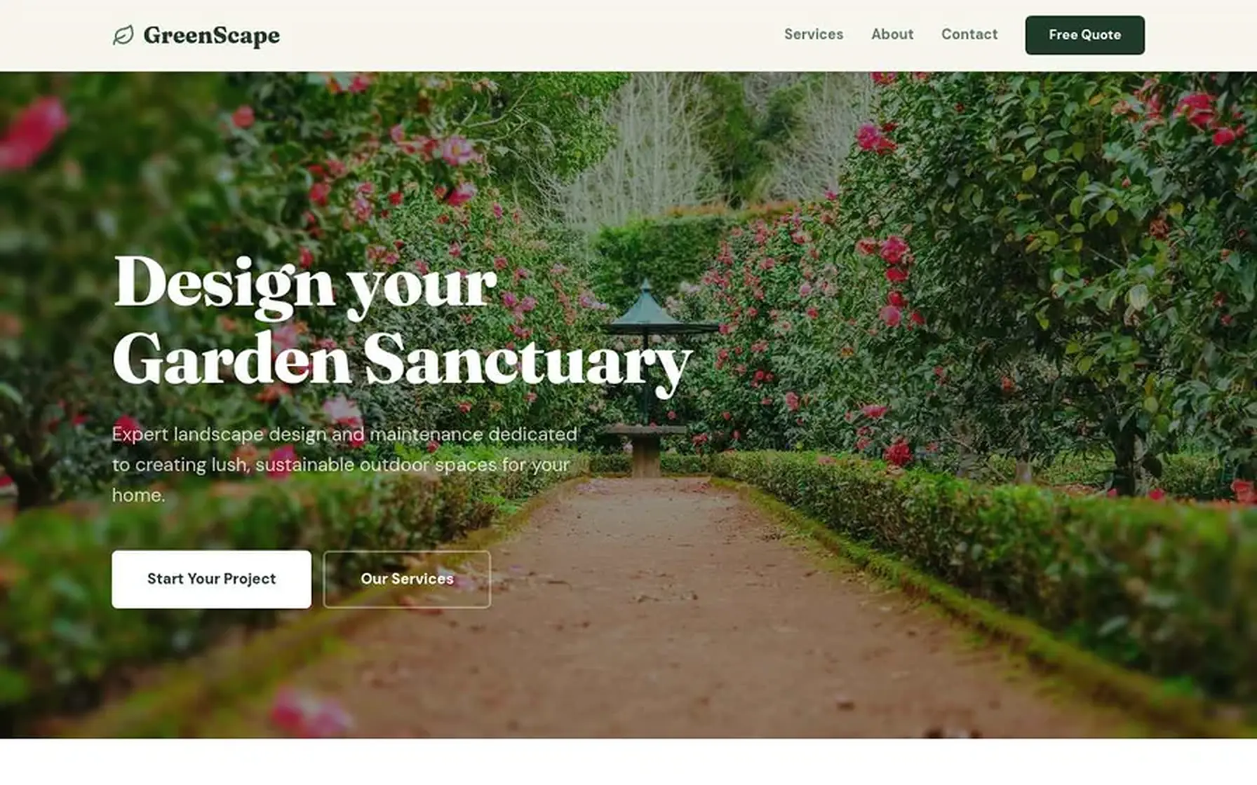 Greenscape Landscaping website homepage preview shown on a desktop screen