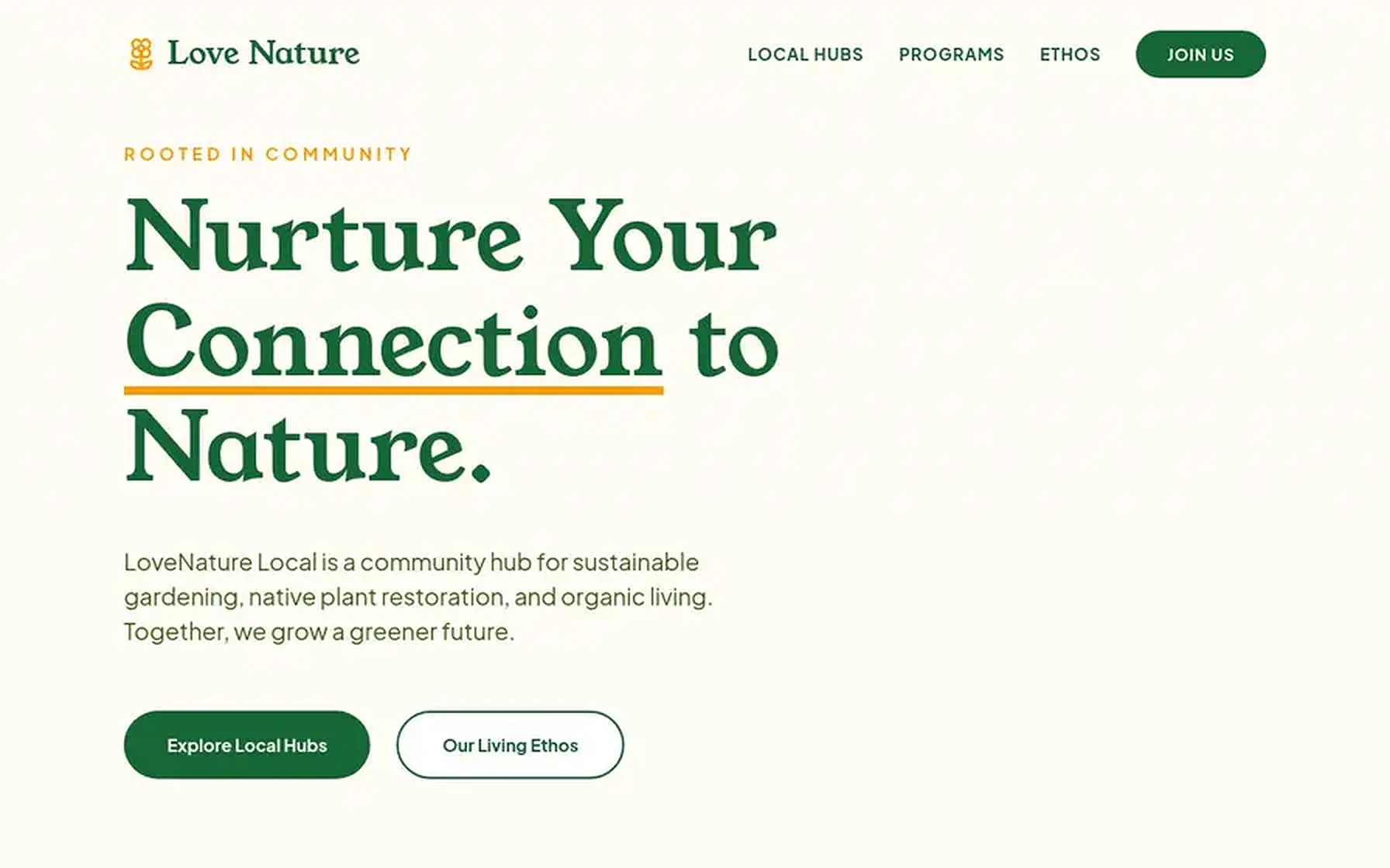 Lovenature Local website homepage preview shown on a desktop screen
