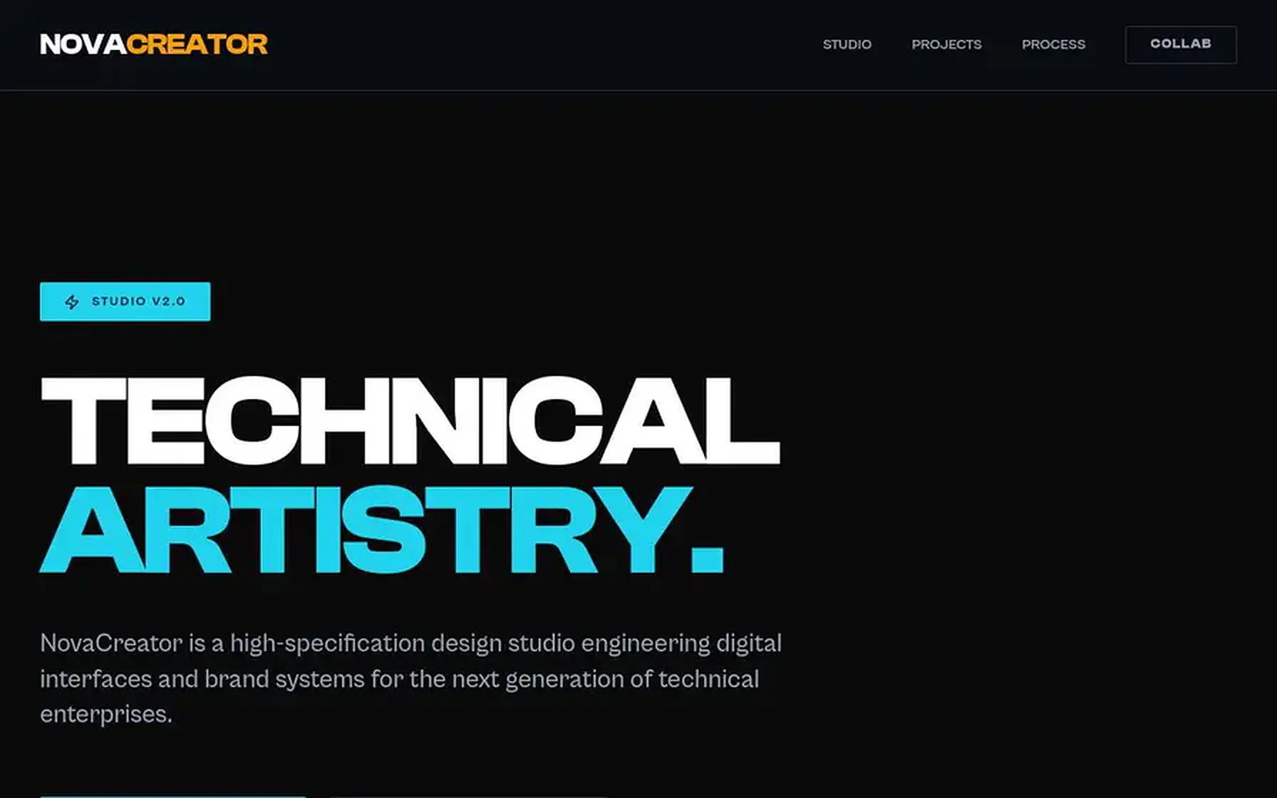Novacreator Portfolio website homepage preview shown on a desktop screen