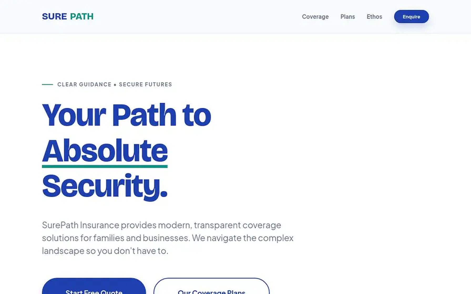 Surepath Insurance website homepage preview shown on a desktop screen