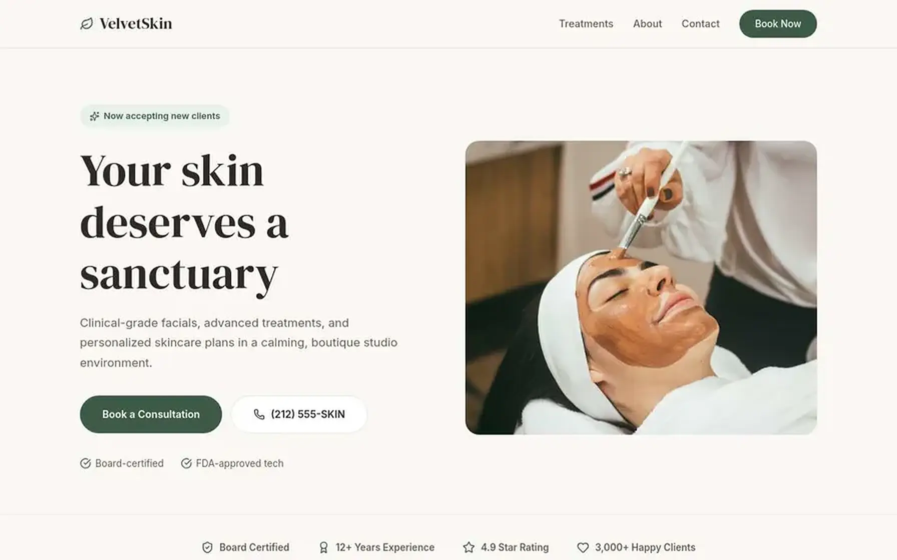 Velvetskin Studio website homepage preview shown on a desktop screen